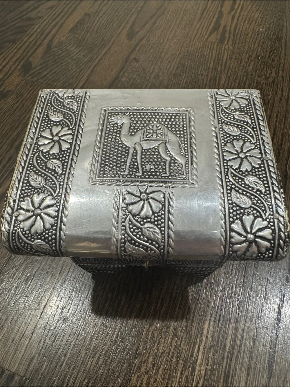 Vintage Camel Floral Ornate Metal Handcrafted Jewelry Box